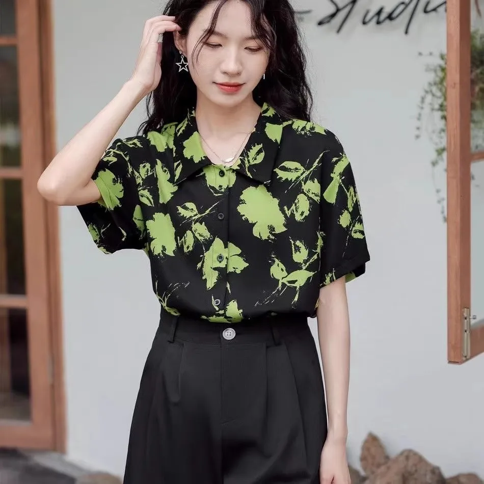 Summer French floral short sleeved shirt women's new loose shirts