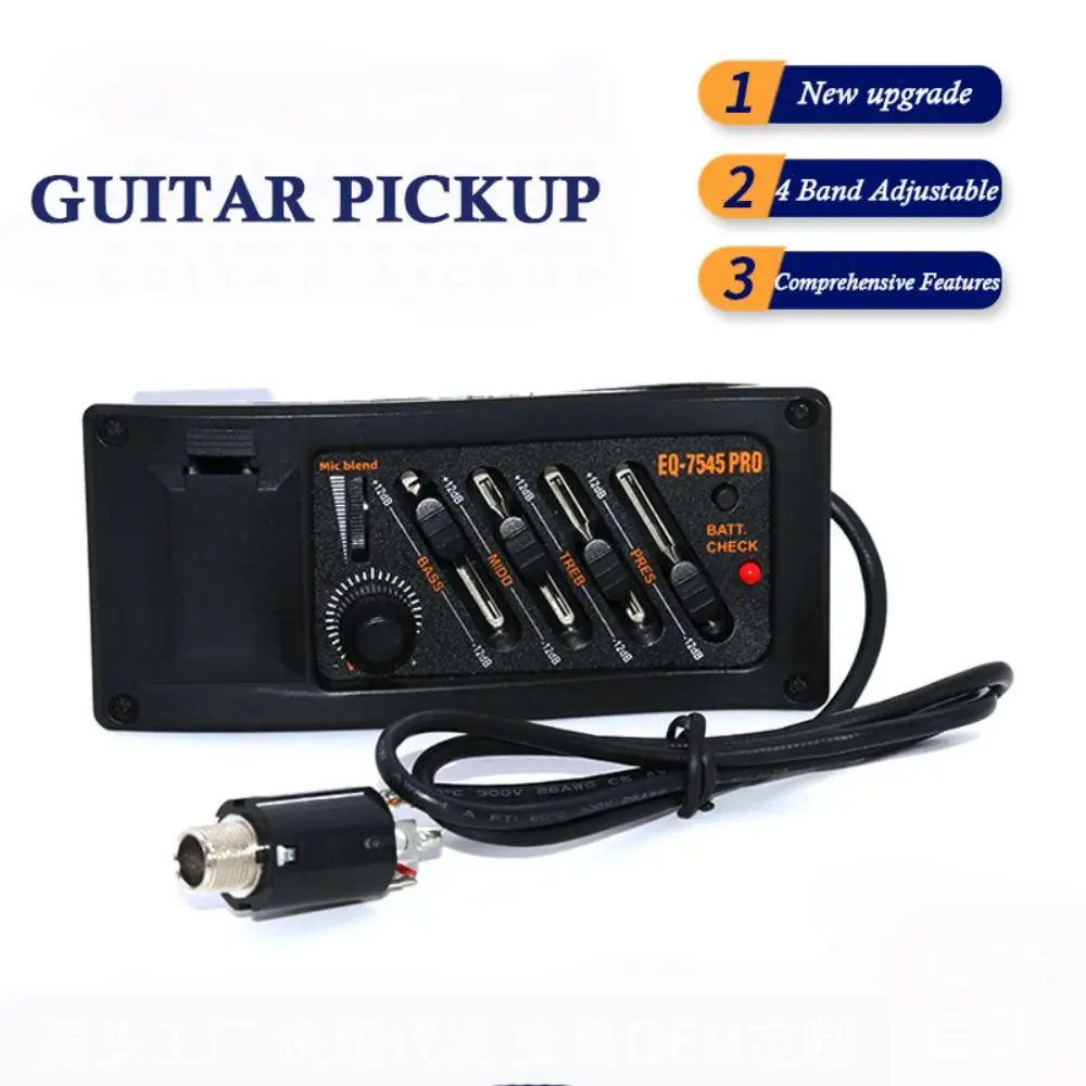 4 Band Guitar Pickup EQ 7545R Adjustable Acoustic Guitar Preamp Amplifier Equalizer Tuner Guitar Accessory EQ Equalizer