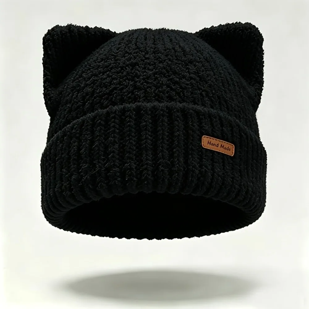 Aesthetic Maillard Solid Color Cat Ear Beanie Soft Warm Cat Ear Winter Knit Hat Windproof Ribbed Knit Cap Winter Season