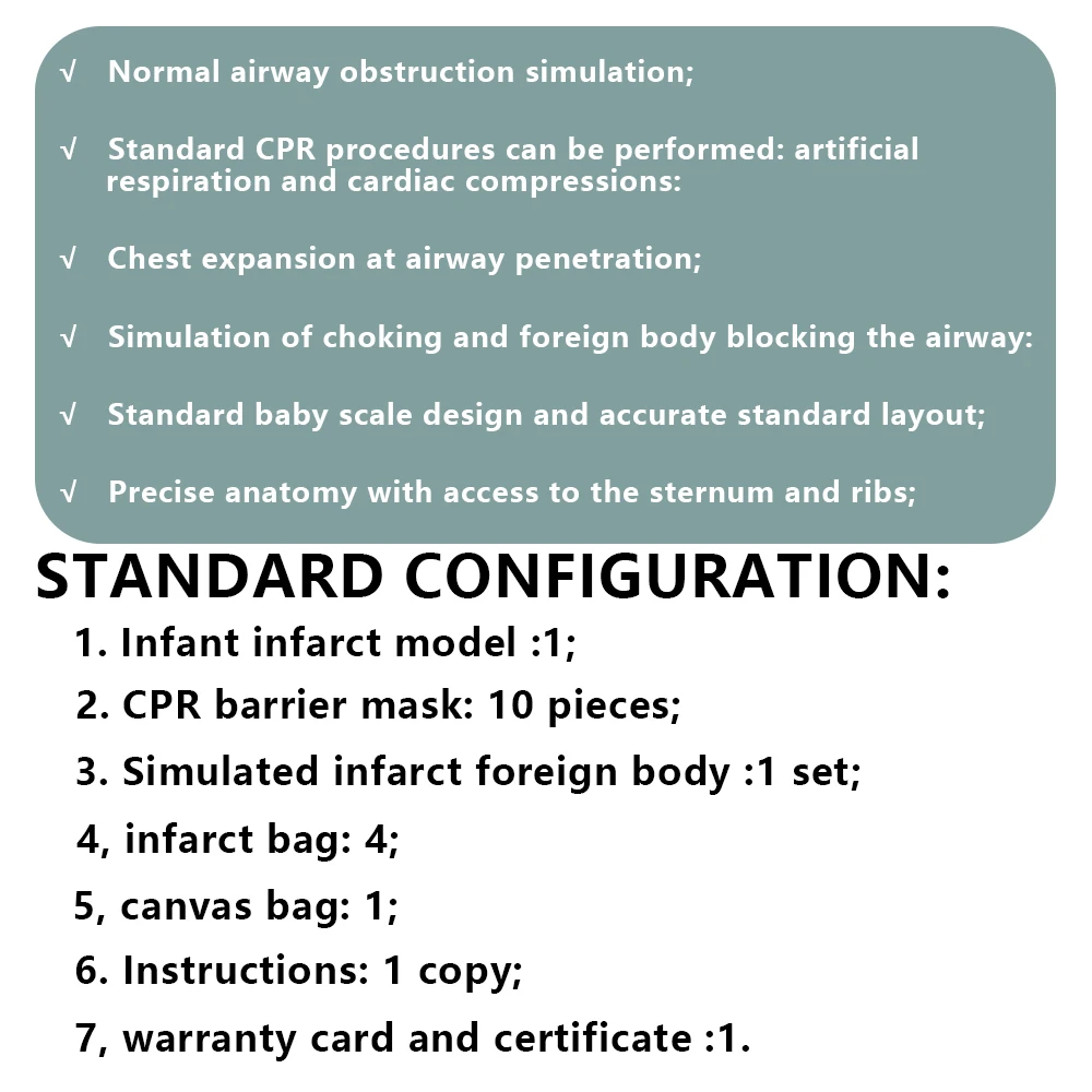 Baby Infarction Model Human Infant Airway Obstruction Heimlich Medical CPR Training Manikin
