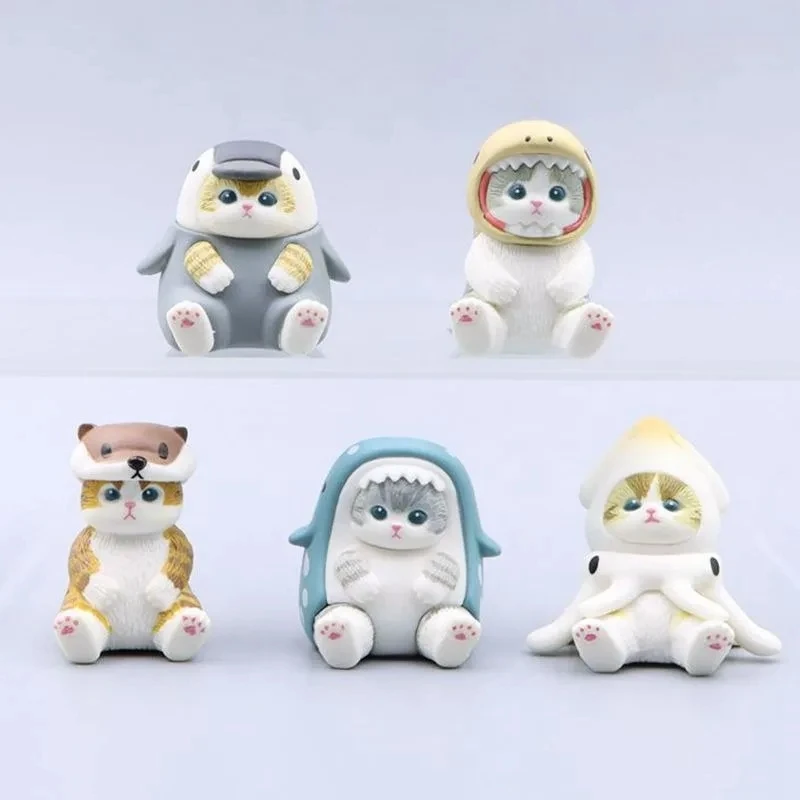 Mofusand's 10th generation COS marine creature sitting posture series cat, squid, shark, penguin, cat healing ornament model toy