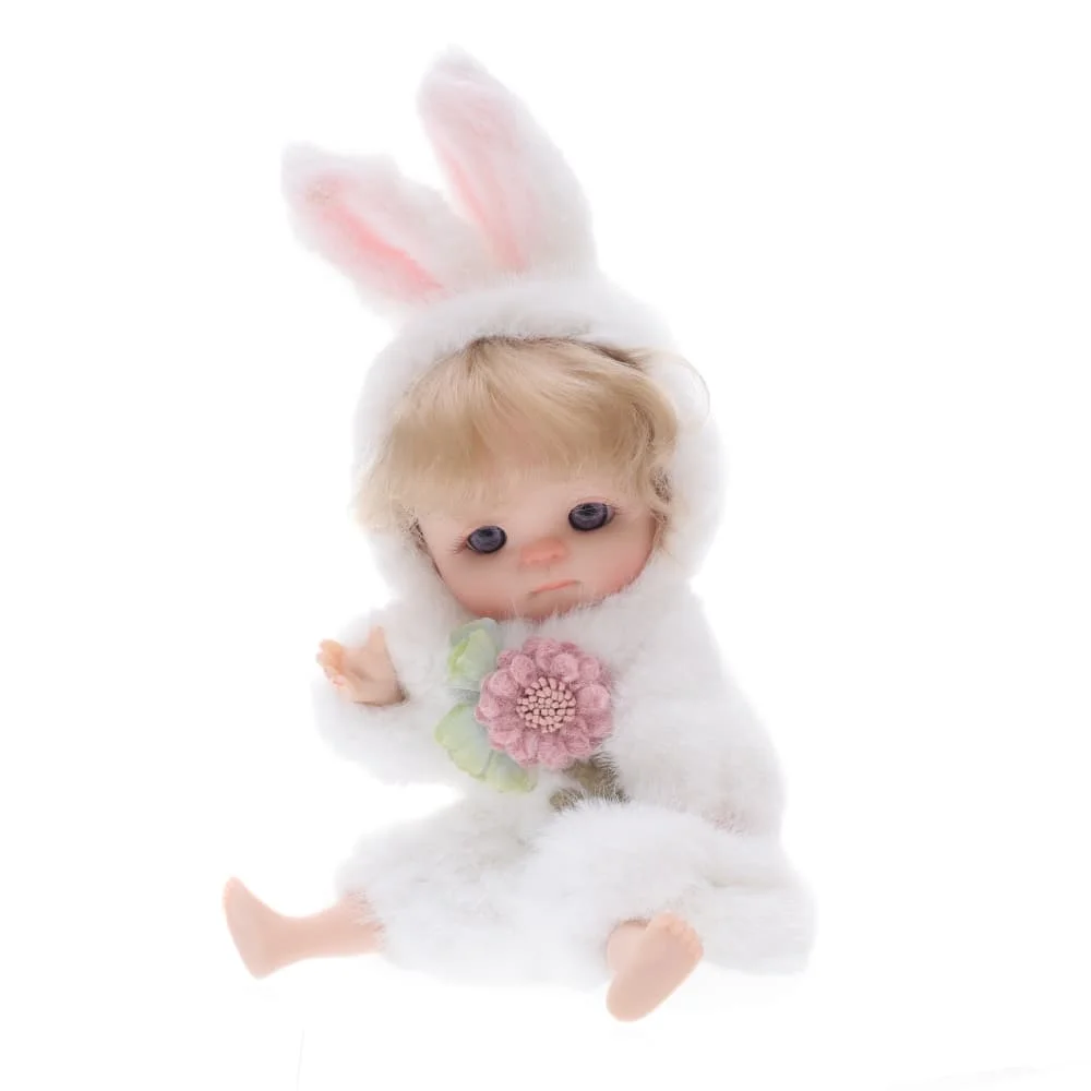 Poupée Reborn en vinyle de 10 pouces, 24 cm, chapeau d'oreille de lapin blanc, ornements en peluche, pendentif, cadeau