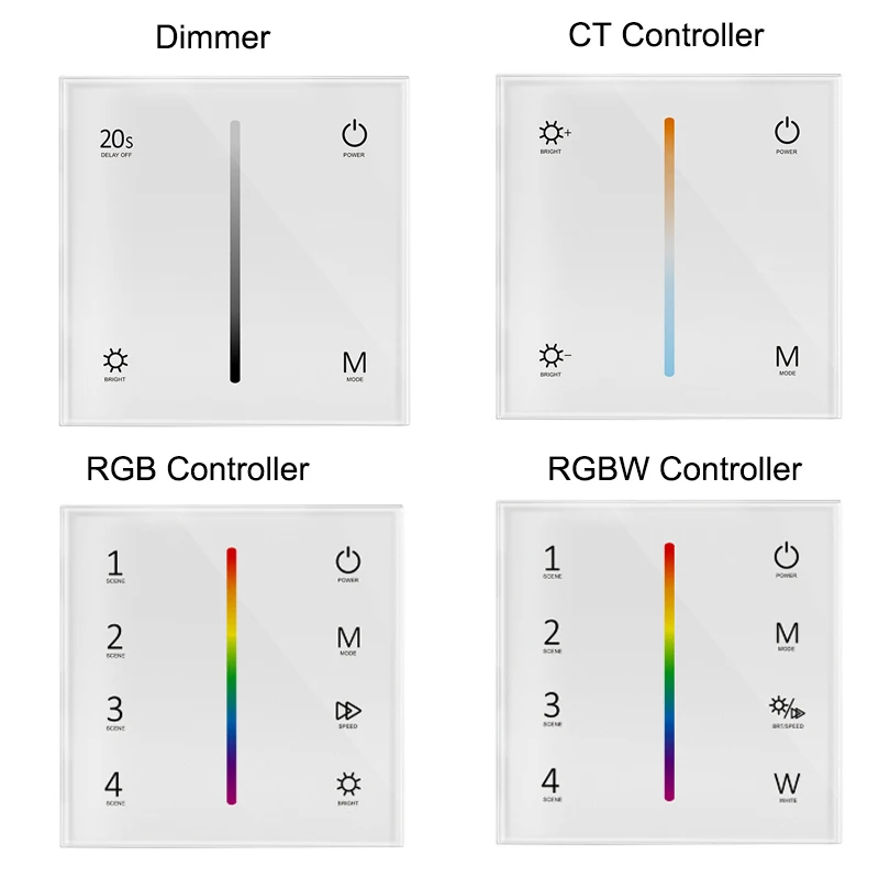 

LED Strip Dimmer CT RGB RGBW Controller DC 12V-24V 5050 2835 Strip Lights Wall Touch Panel Dimmer CT RGB RGBW Strip Controller
