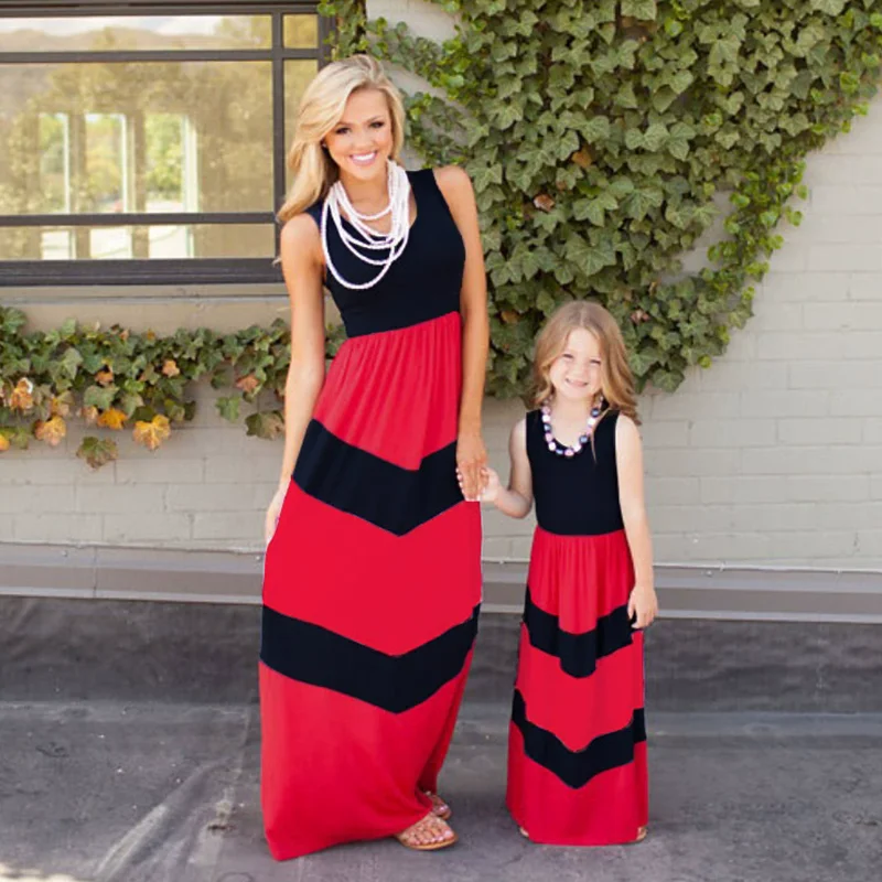 Summer Beach Mother Daughter Dress Women Boho Long Dress Kids Family Matching Outfits Girls Dresses Children's Clothing Vestidos