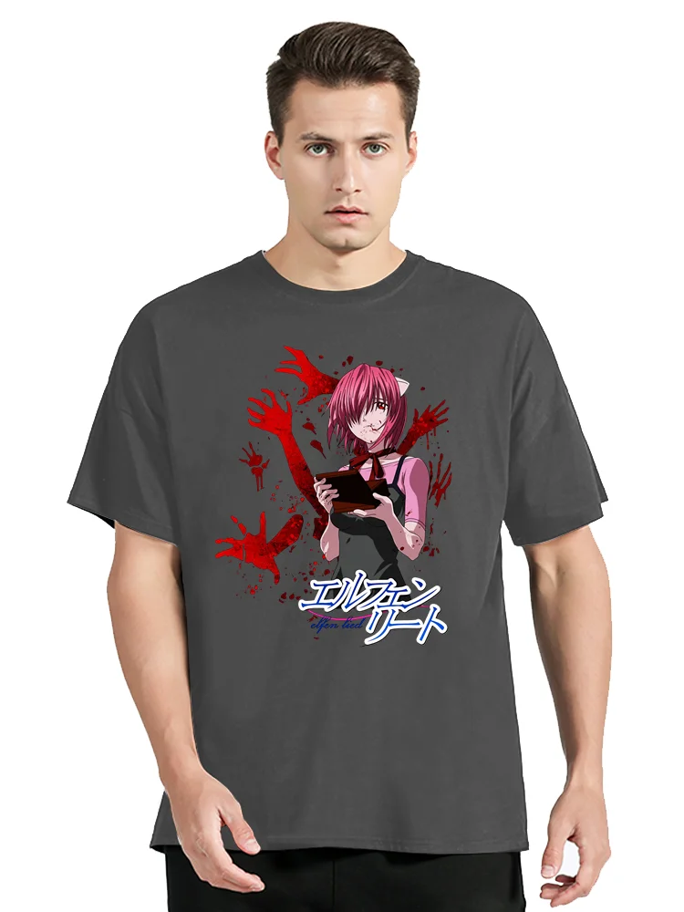 Men's T-Shirt Elfen Lied Mirai Nikki Cotton Fabric Tee Short Sleeve Gasai Yuno Anime Manga Future Dairy Comic Yandere T Shirt