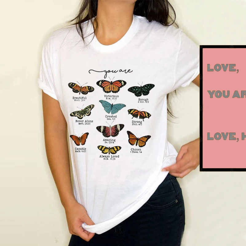 Hahayule Butterfly Bible Verse Shirt Religious Gift Christian Shirt You Are Beautiful Graphic Shirts Vintage Positive Tops