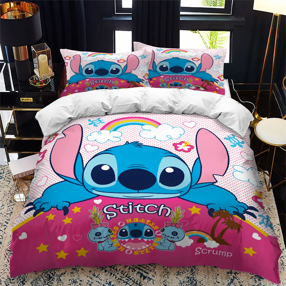 Disney Cartoon Stitch Cute Bedding Set Deadpool Soft Polyester Printed Three Piece Set Children Adult Double Bed Full Size