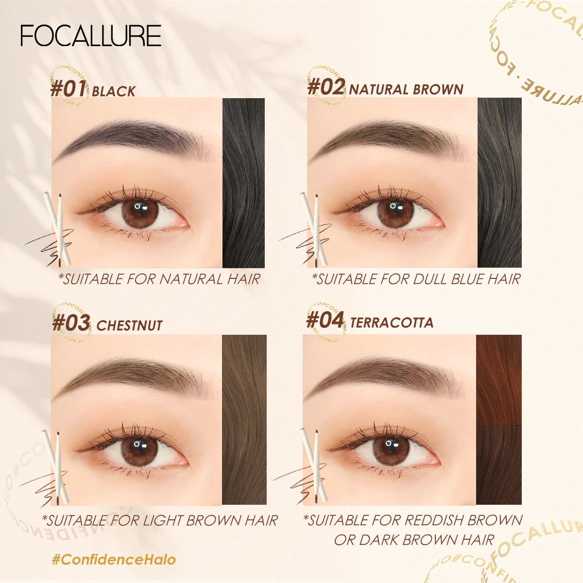 FOCALLURE Eyebrow Pencil Sliding Design Soft Pencil Tip Ultra Fine Eye Brow Pen Super Waterproof Natural Eye Makeup Cosmetics