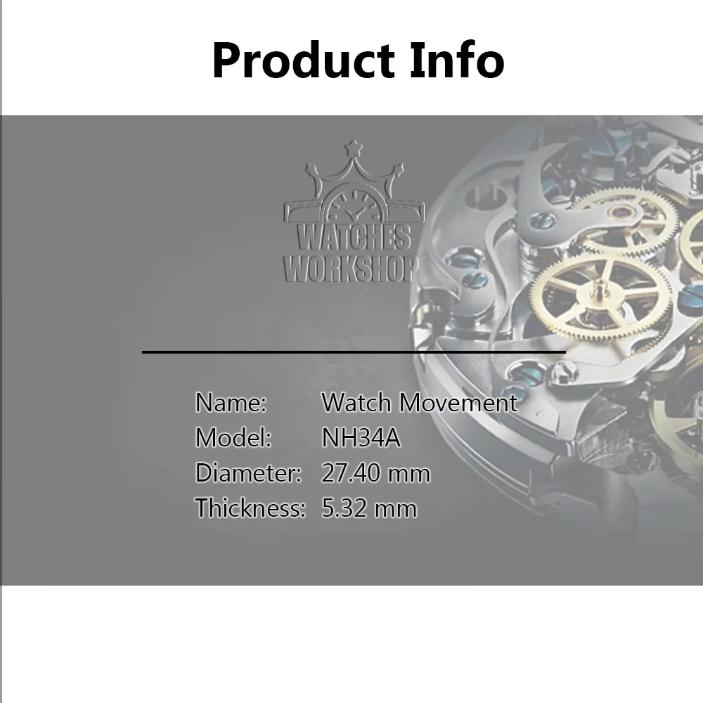 NH34 Watch Movement High Precision Auto Mechanical 24 Jewels With White Calendar Disc At 3 o'clock Watch Replacement Mod Parts