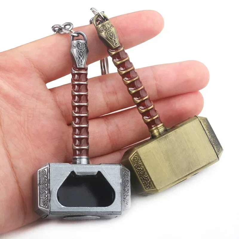 Original Design Movie and Television Peripheral Thor Hammer Bottle Opener Keychain Metal Bottle Opener Pendant KeyRing Accessory