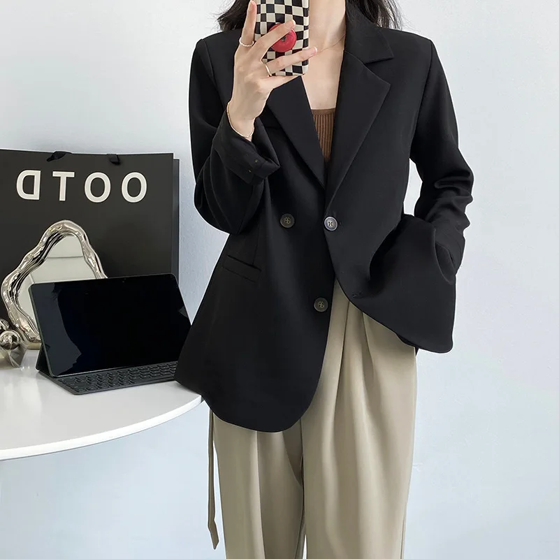 2025 Spring New Button Back Slit Blazer Jacket Silhouette Small Suit Casual Women's Work Office Lady Jacket Single Breasted Coat