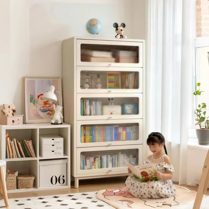 for Children Bookcase Student Dust-proof Glass Cabinet Solid Wood Locker Integrated Storage Rack Against Wall Bookshelf with