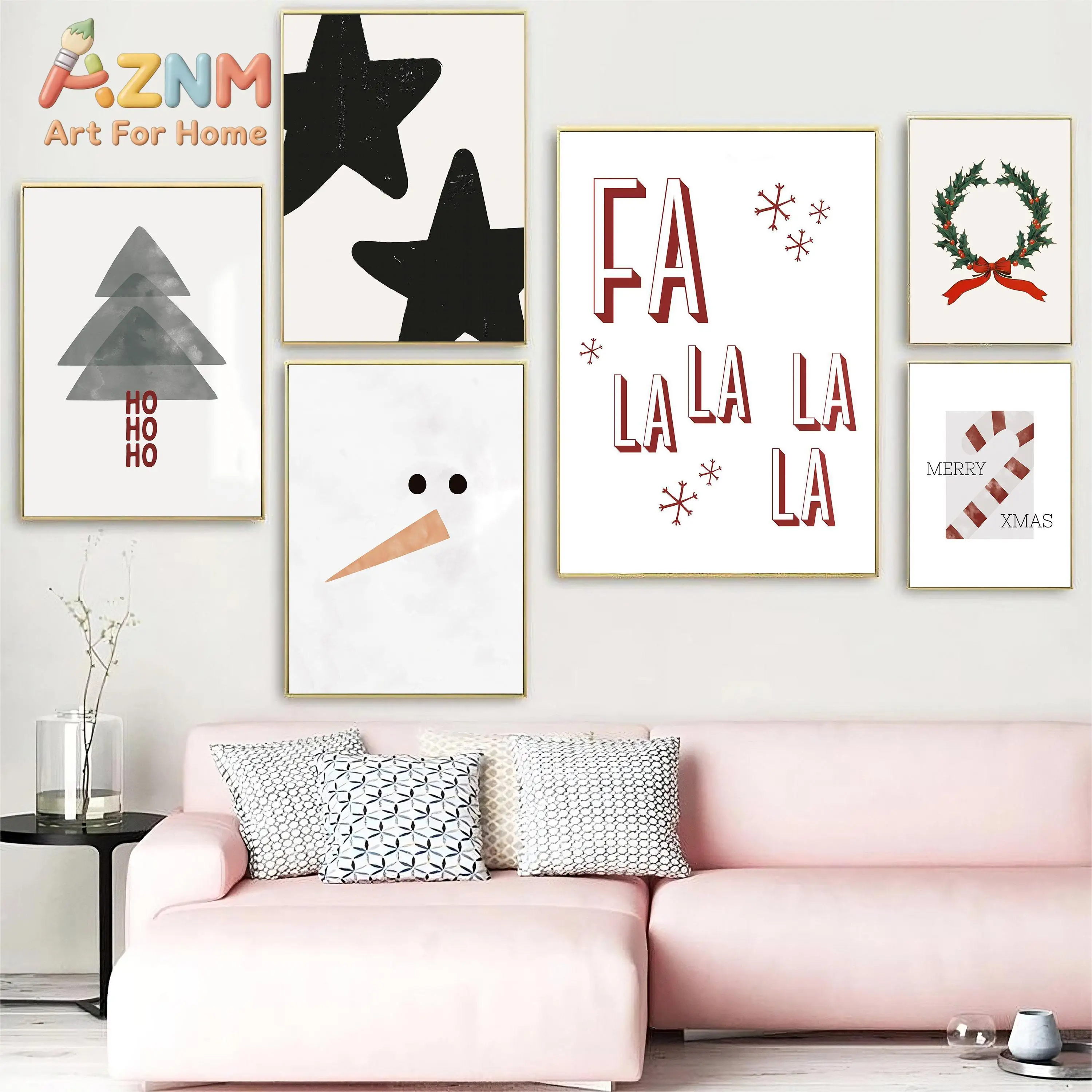 Canvas Painting Nordic Minimalism Christmas Scandi Artwork Retro Poster Wall Art Pictures Home Decor Wall Decor