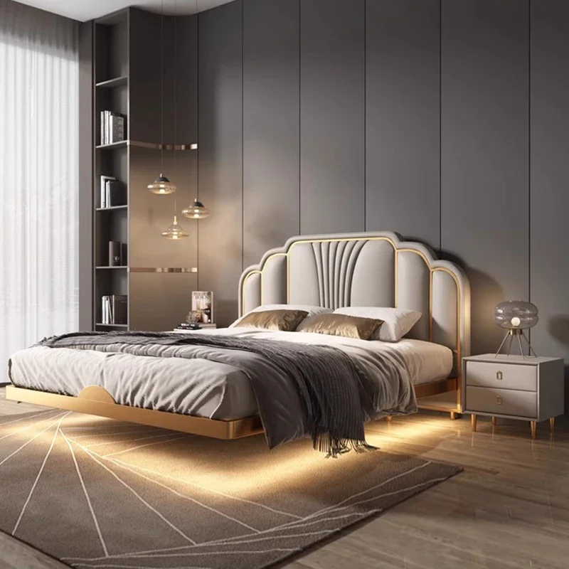 Cama de Masaje de Lujo Moderna, Diseño de Estructura de Cama, Cama Plataforma de Madera, Cama Queen Size, Muebles de Dormitorio