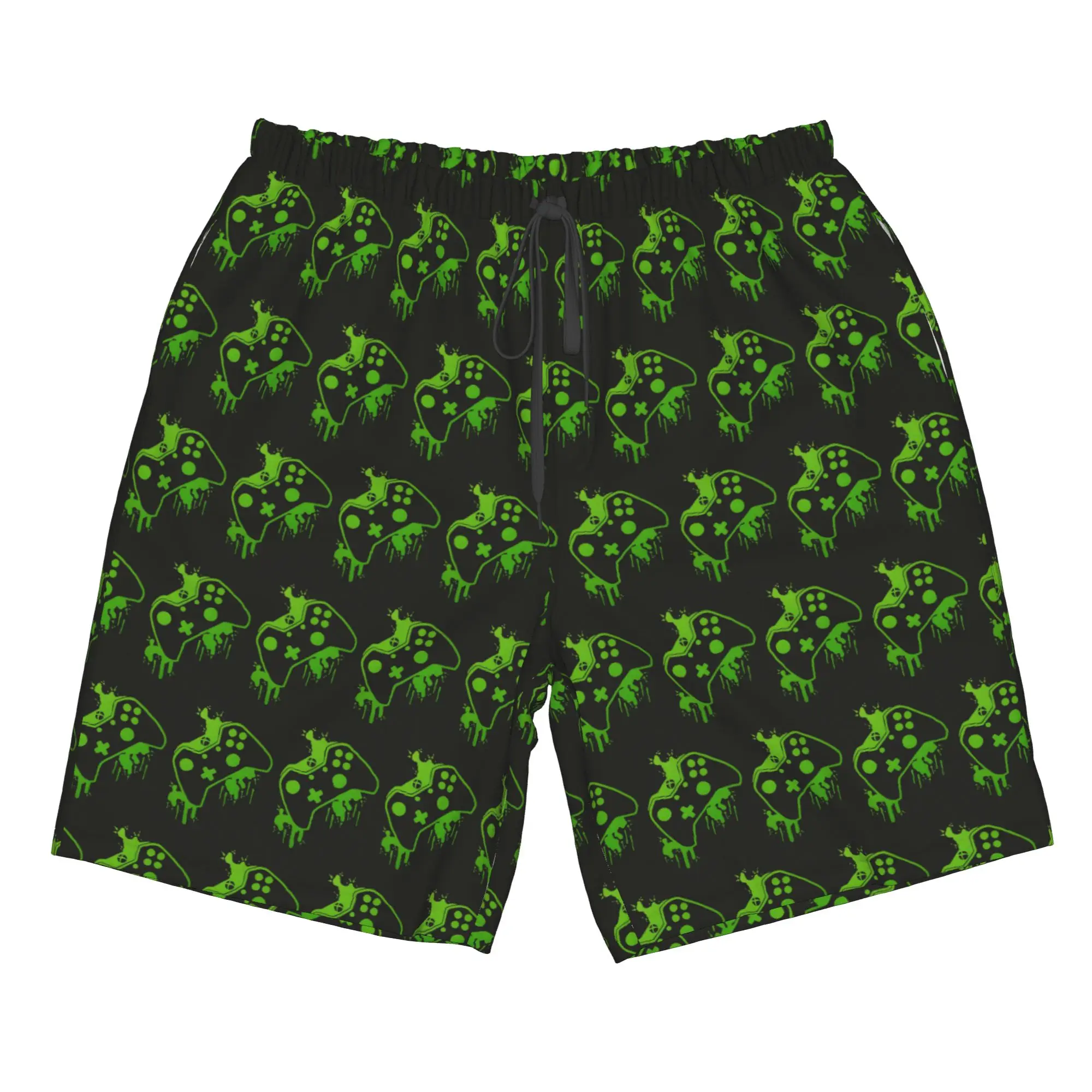 Green Game Controller Pattern Trunks Beach Board Shorts Casual Quick Dry Swim Summer Men Pants