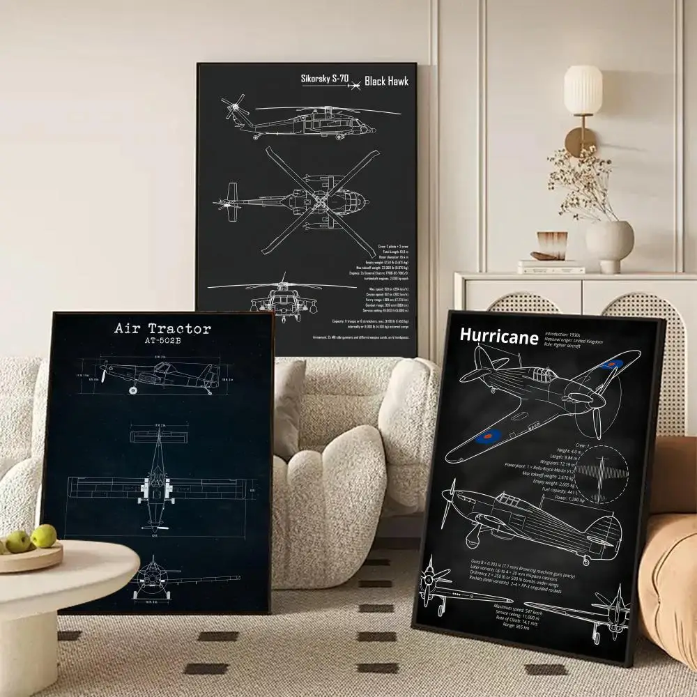 Airplane Digital Blueprint Poster HD Art Sticky Wall Waterpr