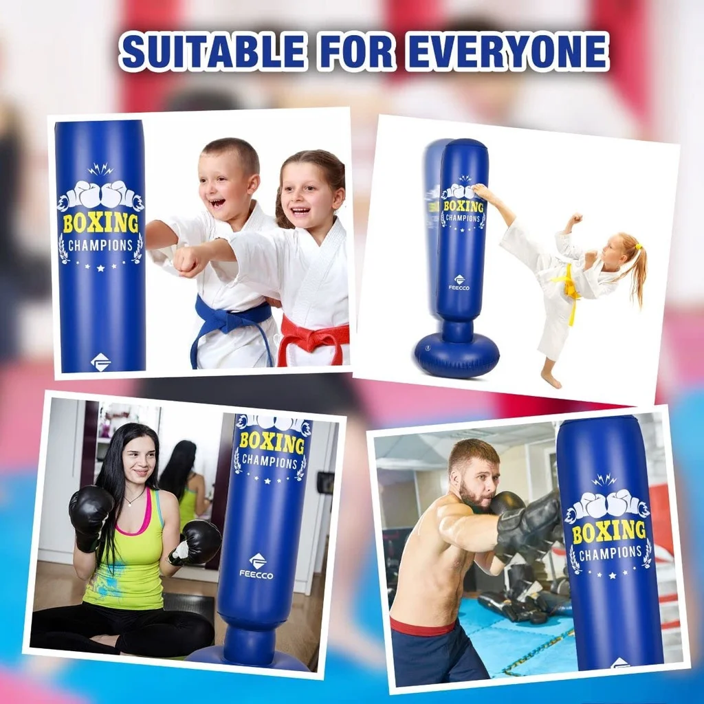 Kids Punching Bag, 5 ft Free Standing Punching Bag for Kids 3~12, Inflatable Boxing Bag with Hand Pump Included, Gifts for Boys