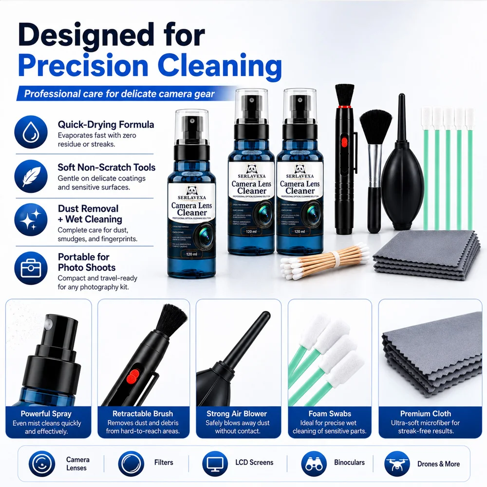 DSLR Camera Sensor Cleaning Kit Professional Optical Lens Cleaner 120ml Spray Blower Swabs for Mirrorless Camera Sony Canon