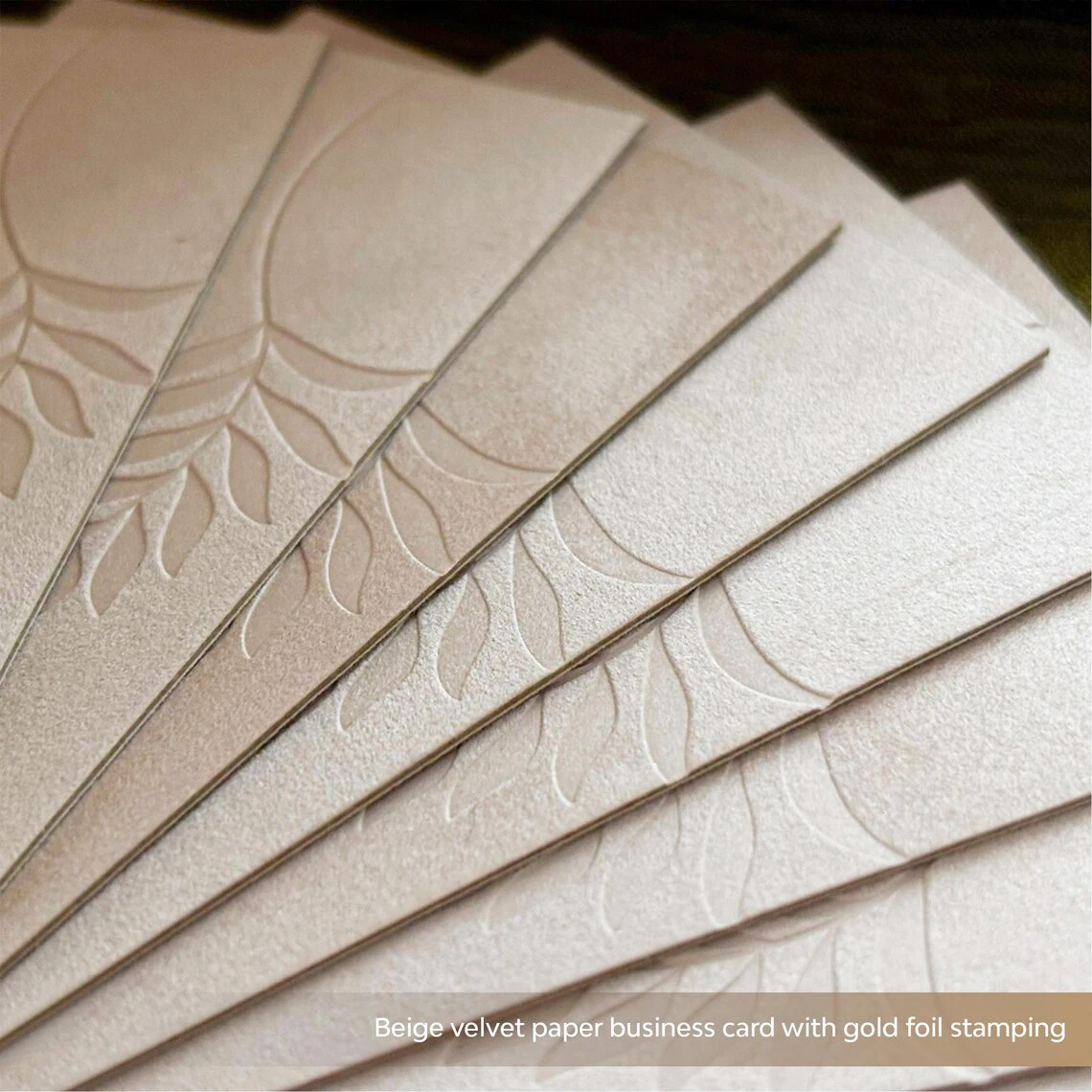 Luxury Velvet Business Cards, Beige Letterpress Floral QR Code, Tactile Networking Cards