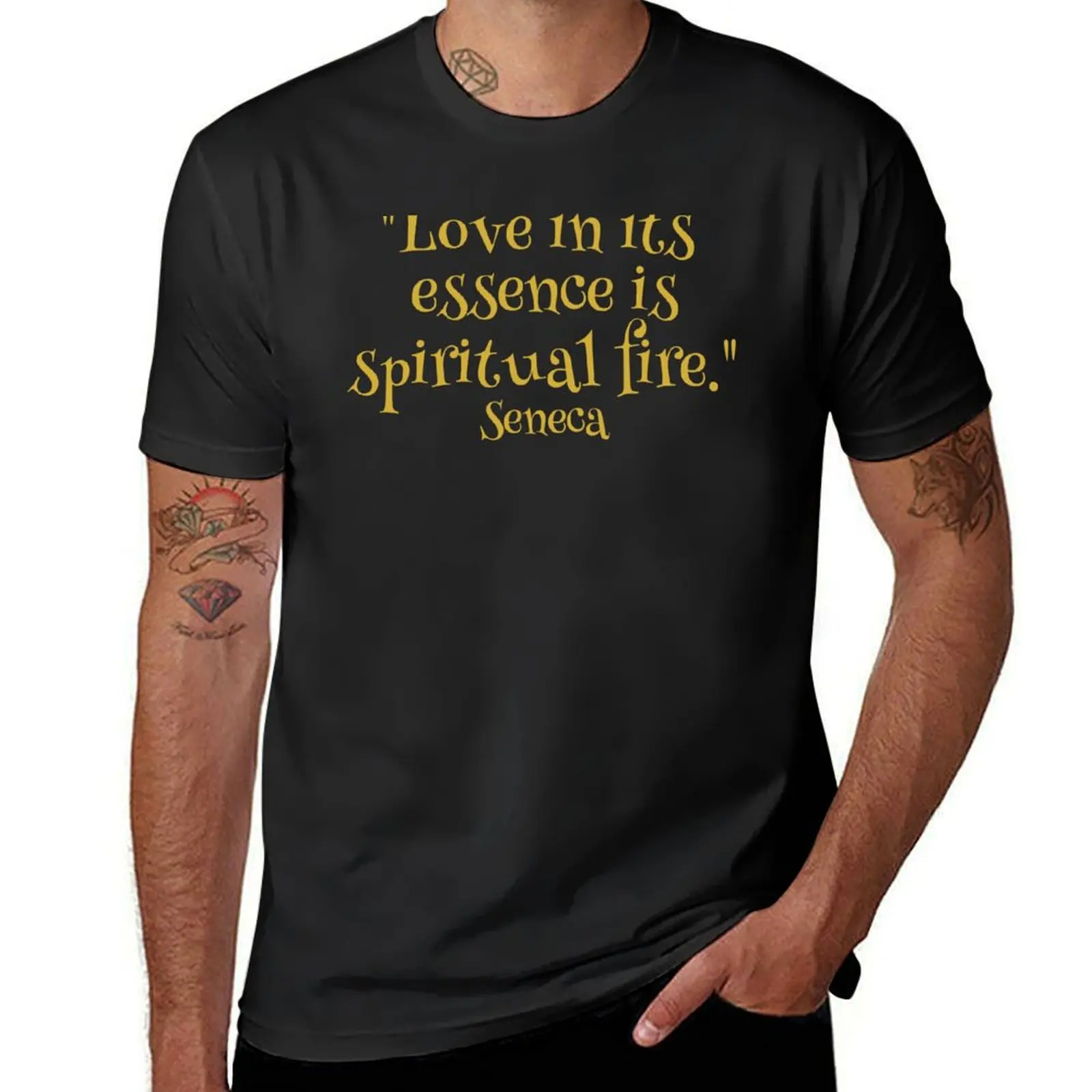 Seneca Quote - Love In Its Essence Is Spiritual Fire - Gold - Quotes T-Shirt Aesthetic clothing summer clothes tees men clothing