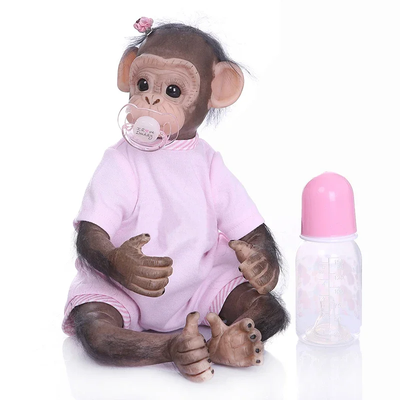 40CM Handmade Detailed Painting Job Reborn Orangutans Baby Monkey In Black Collectible Art High Quality Doll