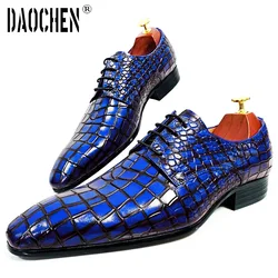 Luxury Brand Men's Shoes Red Lace Up Pointed Toe Derby Oxfords Print Casual Mens Dress Wedding Party Leather Shoes Men