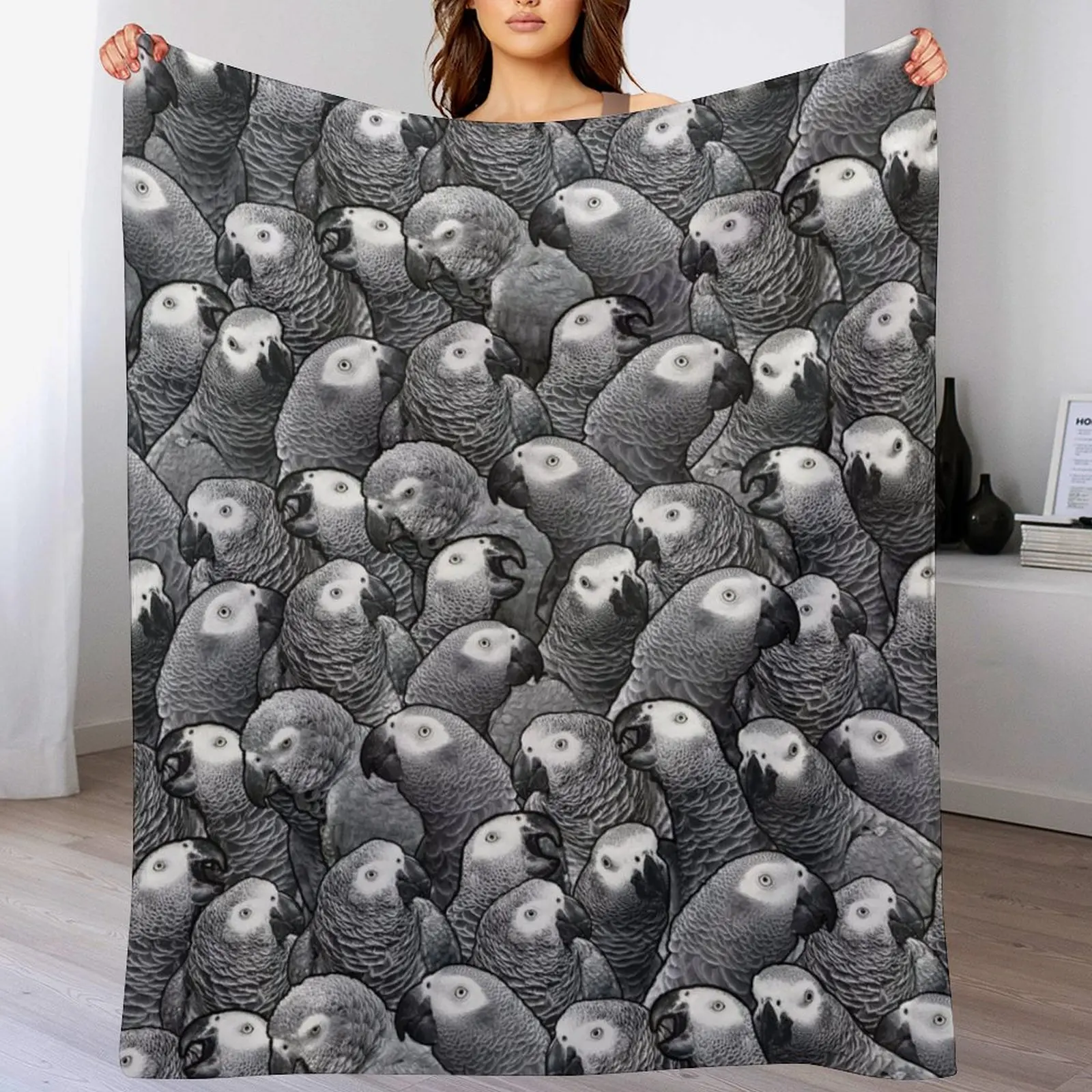 

African Grey Parrot Pattern Throw Blanket Cozy Throw Blanket Birthday Gift for Him Her