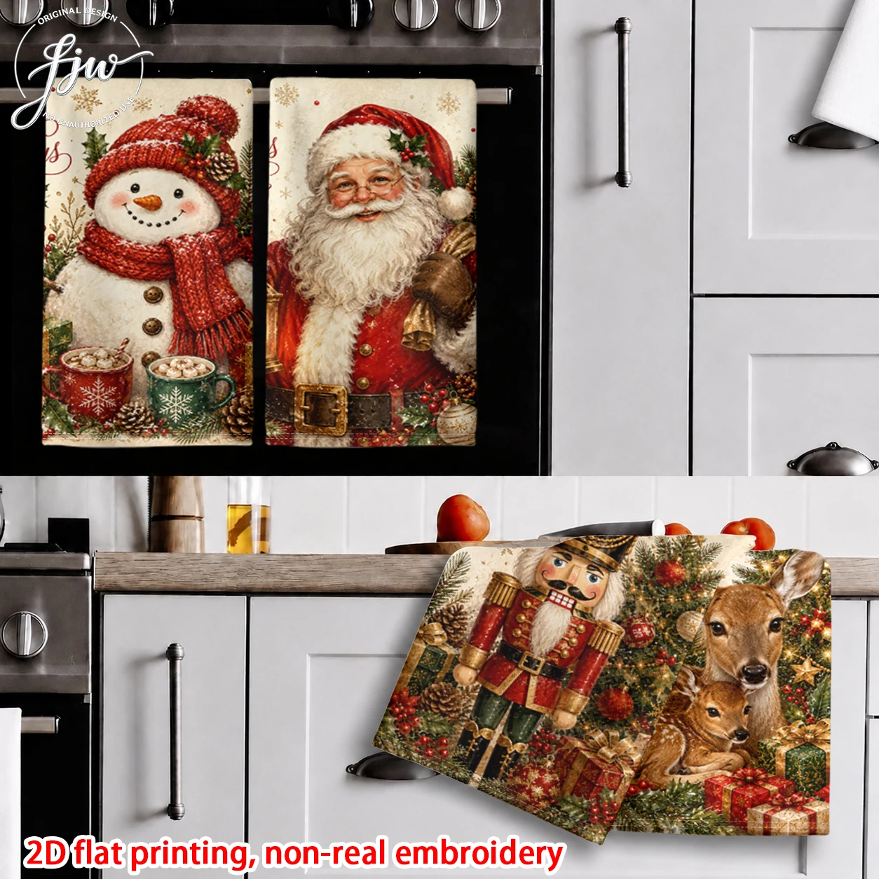 6pcs Vintage Christmas Kitchen Towels Santa Snowman Nutcracker Gnome Reindeer Xmas Decor Dish Towels for Holiday Home