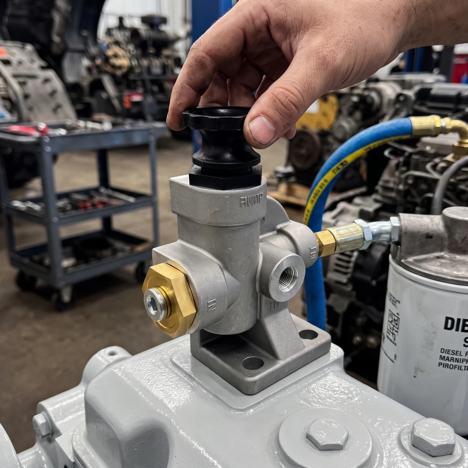 Hand Primer Pump Manual Fuel Pump with Knob Heavy-Duty for Mechanics, Compression-Ignition Engine Maintenance, Repair Shops