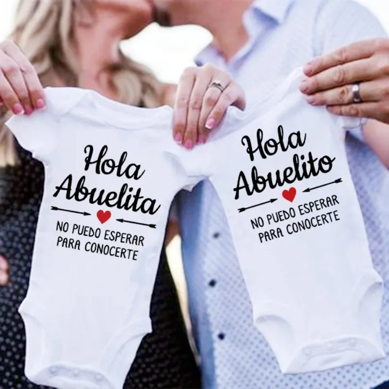 Hola Abuelita Hola Abuelito bébé annonce barboteuse nouveau-né bébé body été garçons filles combinaison grossesse révéler vêtements