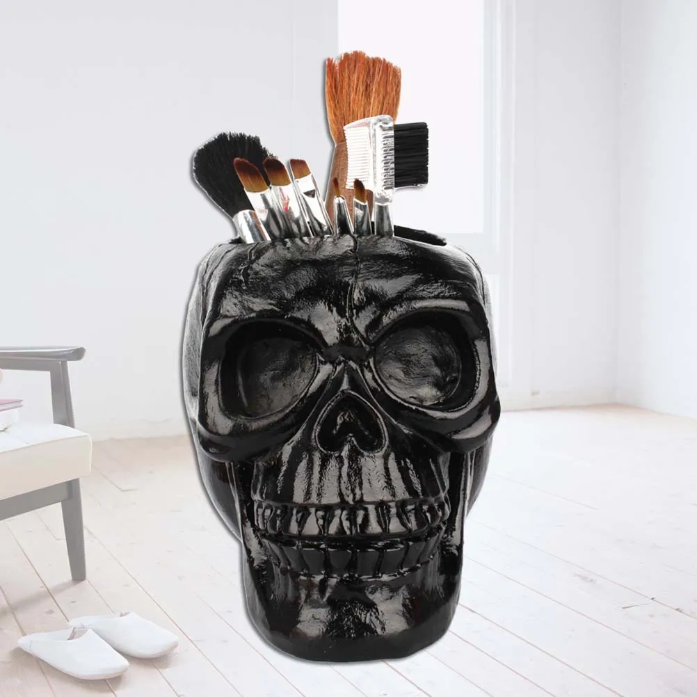 

Skull Storage Box Desk Decor Halloween Ornament Pen Holder Resin Sturdy Creative Supplies Stationery Tools Plants