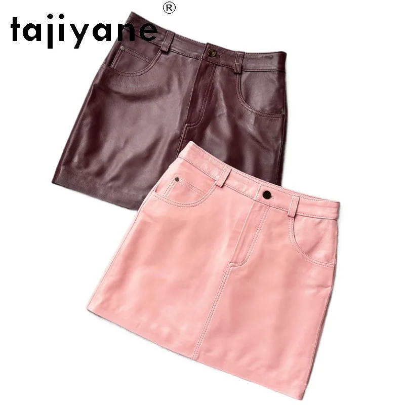 TAJIYANE 100% トップ層シープスキンスカート女性のためのスリム本革ミニスカート秋の韓国のファッション衣類 2025 تنانير