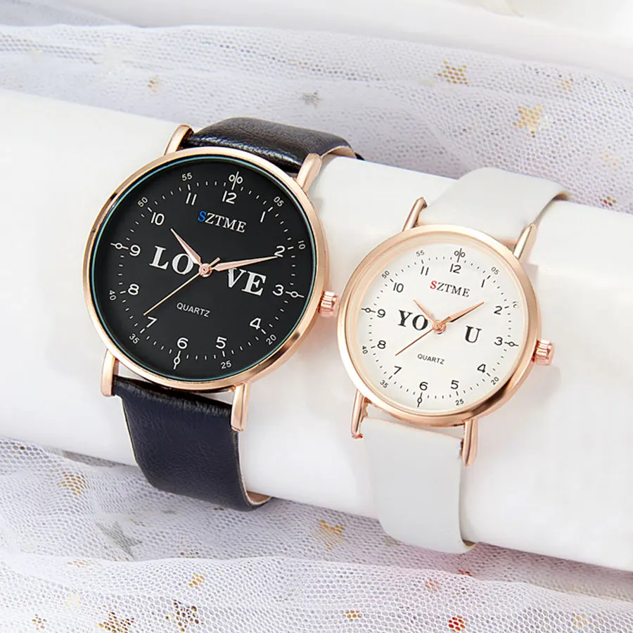 Fashionable and minimalist couple belt ultra-thin watch love combination literal male and female gift quartz watch