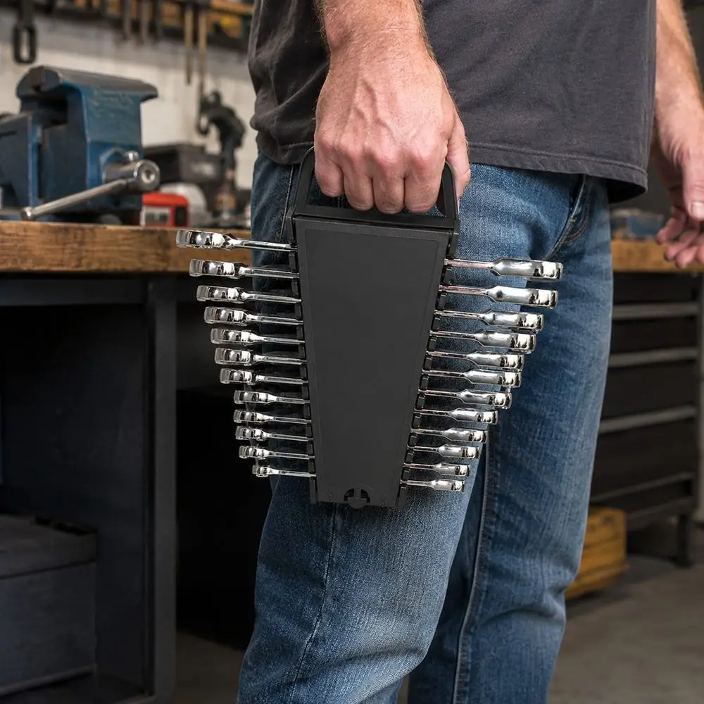 12 Slots Wrench Organizer Rack Individual Wrench Slots Secure Clamping Structure Wrench Storage Holder with Carry Handle
