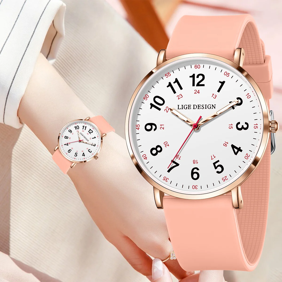 

LIGE Luxury Silicone Strap Women's Wristwatch Digital Elegant Ladies Watches Fashion Simple Waterproof Quartz Watches for Woman