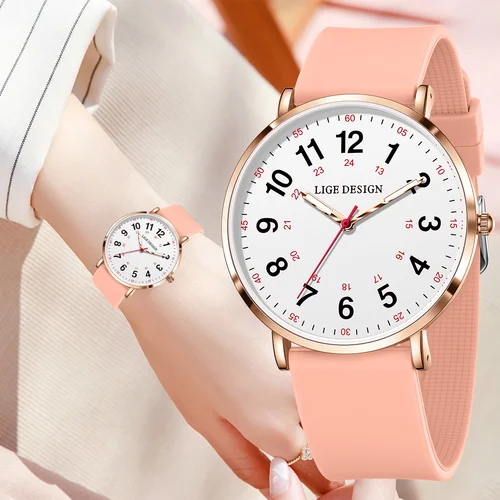 Reloj de pulsera LIGE de lujo con correa de silicona para mujer, relojes digitales elegantes para mujer, relojes de cuarzo simples a la moda resistentes al agua para mujer