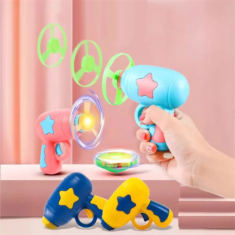 

Saucer Launcher Pistol Outdoor Spinning Gun Toys Flying Disc Bamboo Dragonfly Ejection Luminous Gyroscope Children Gifts