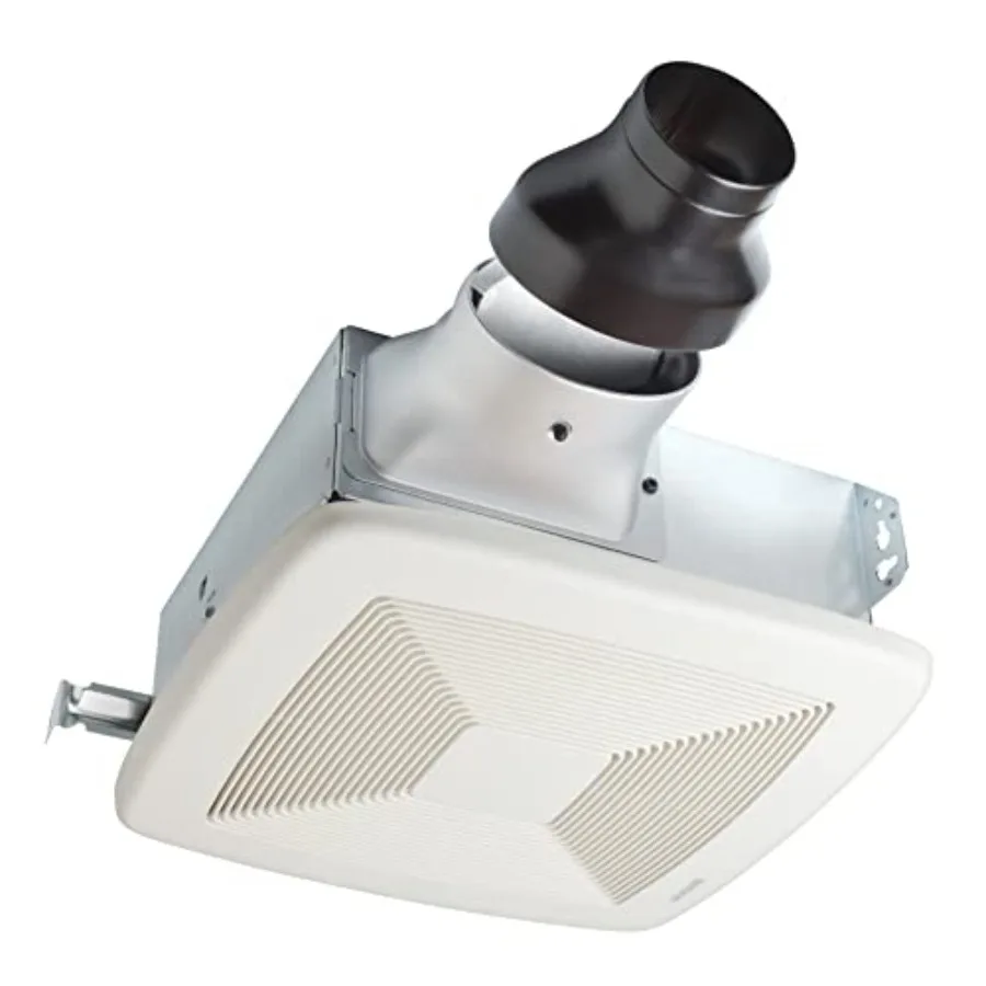 

Bath ventilation fan for residential use, white polycarbonate housing, ultra-quiet 1.0 sones with ENERGY STAR certification and