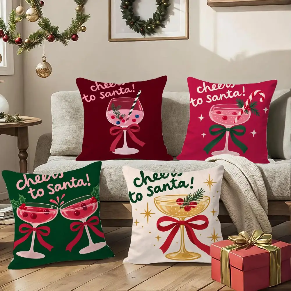Santa Cocktail Cushion Cover 1/4Pcs Soft Plush Cushion Case Throw Pillowcase Cozy Home Sofa Bed Living Room Decor