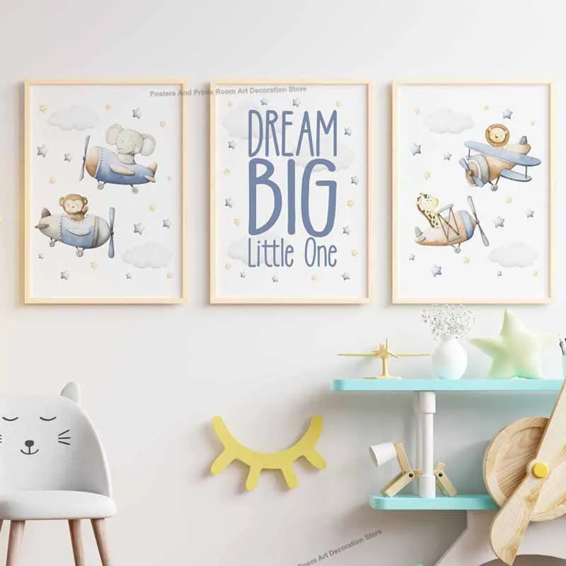 Helicopter Lion Giraffe Monkey Nursery Wall Art Canvas Painting Nordic Posters And Prints Wall Pictures Boy Baby Kids Room Decor