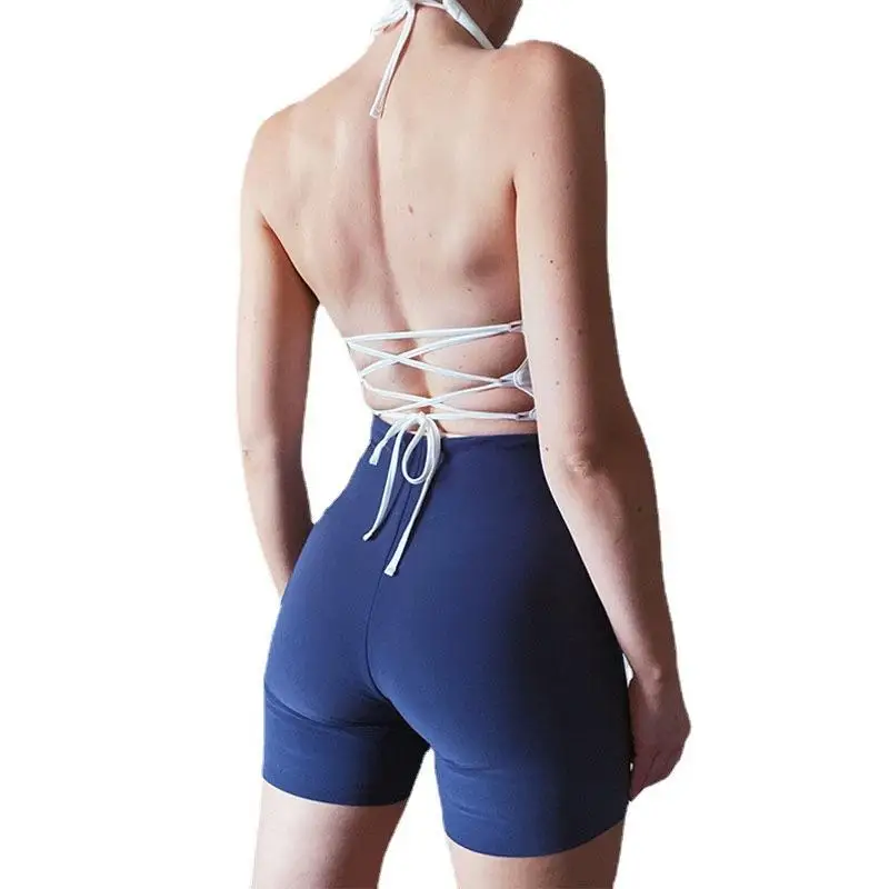 Summer New Women's  Color U-neck Sleeveless Top Wrap Chest Bandage Backless Vest Hanging Neck Strapless T-shirt
