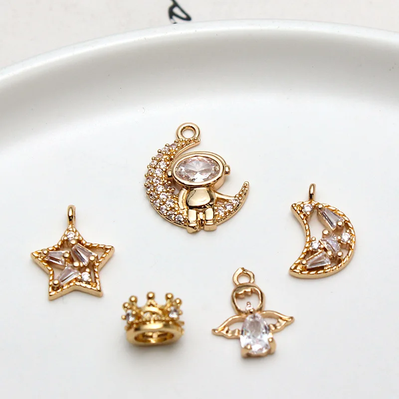 1pcs Copper Inlaid Zircon Starry Sky Moon Star Angel Jewelry Accessories Pendant Diy Bracelet Earrings Necklace Material Charms