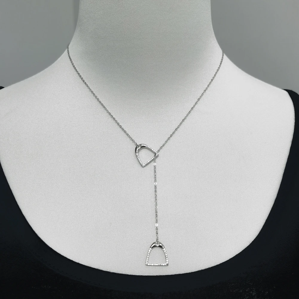 

New 925 Sterling Silver Lariat Long Horse Pendant Necklace Heart Lades Lover Equestrian Necklaces Women Jewelry