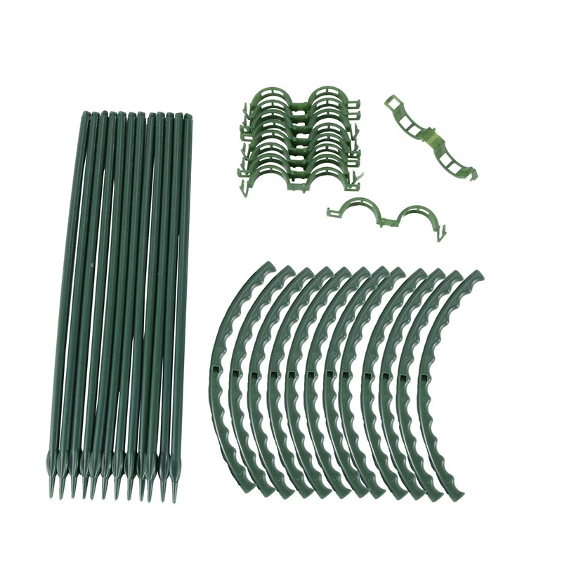 Plant Support, 12 Pcs Plant Stakes Half Round Ring Plant Cage Holder Flower Pot Climbing Trellis With 10 Plant Clips