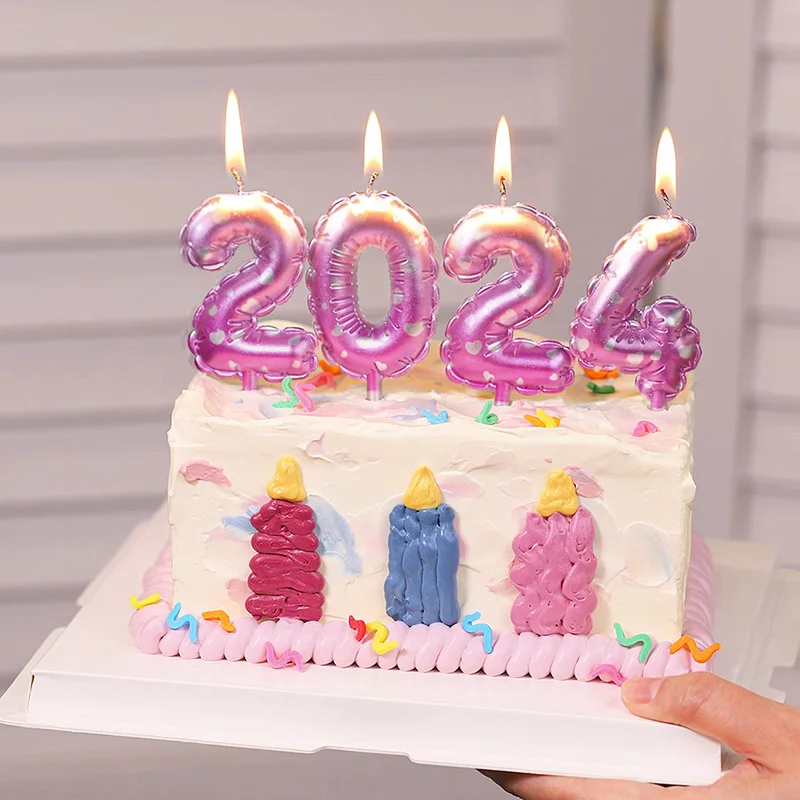 Pink Love Balloon Birthday Candles Birthday Cake Top Cover Number 0-9 Digital Candles Wedding Cake Party Decoration Accessories