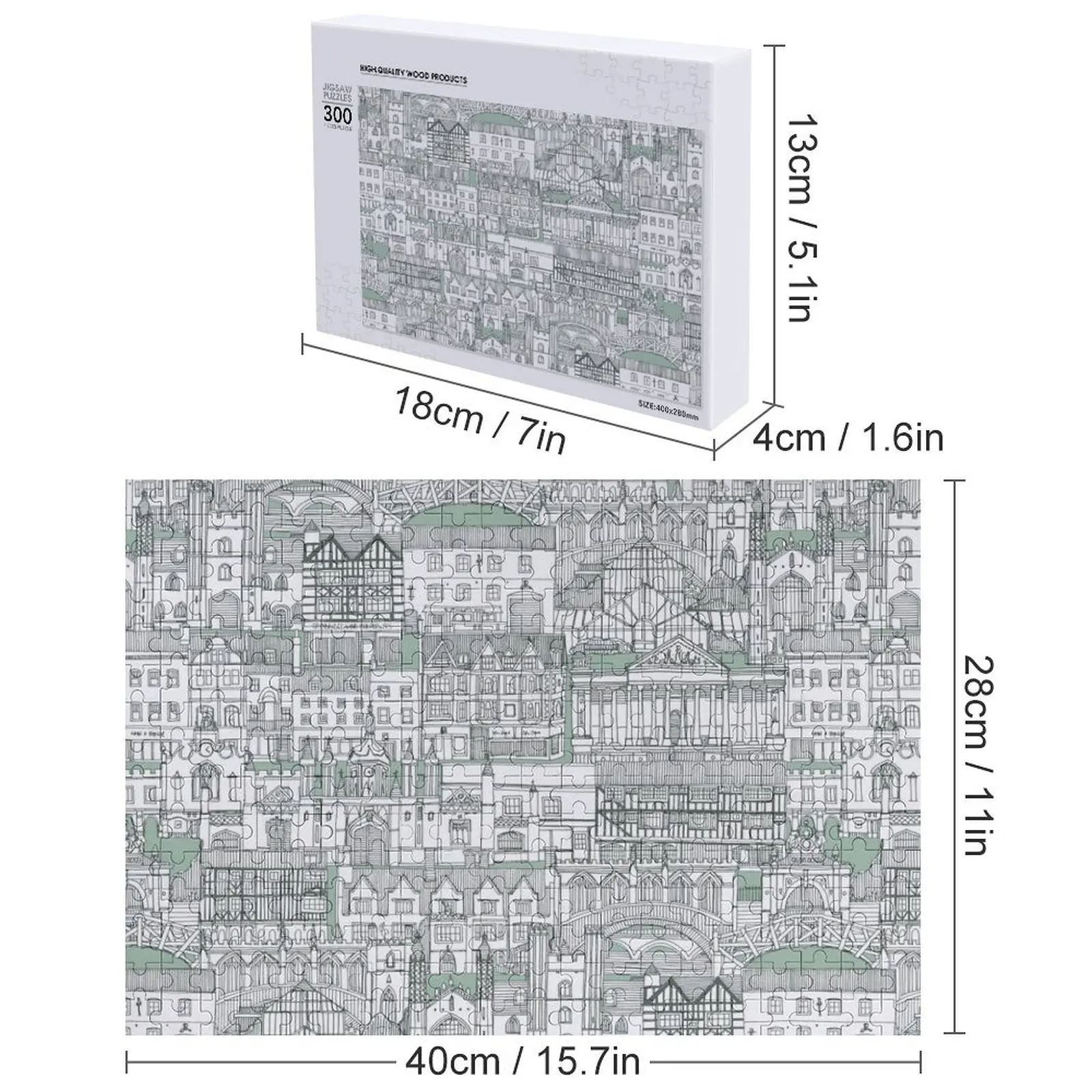 จิ๊กซอว์ภาพถ่ายแบบกำหนดเอง กล่องไม้สำหรับเด็กและผู้ใหญ่ รูปแบบคามบริดจ์โทนสีน้ำเงิน