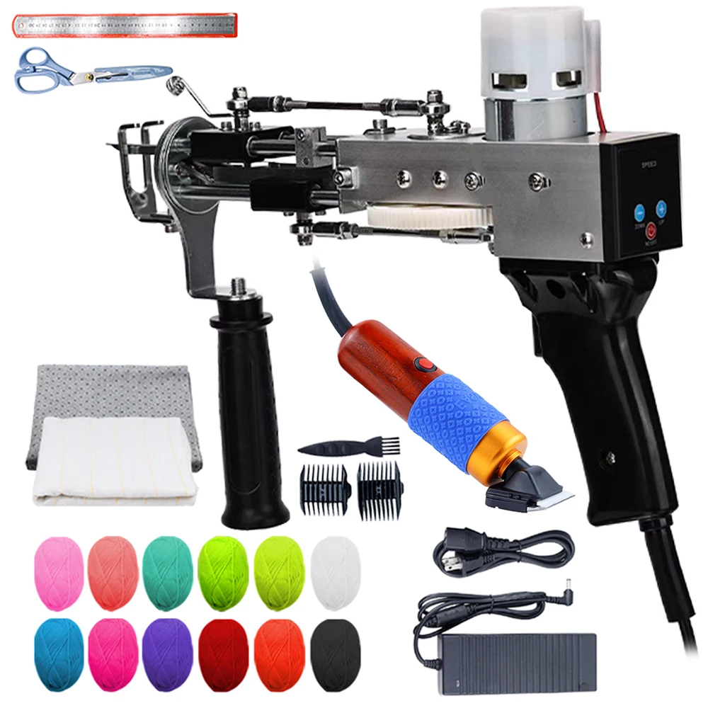 2 em 1 tapete elétrico tufos arma loop pilha corte pilha starter kit arma de mão tecelagem flocagem máquinas tufting tapete arma ferramenta