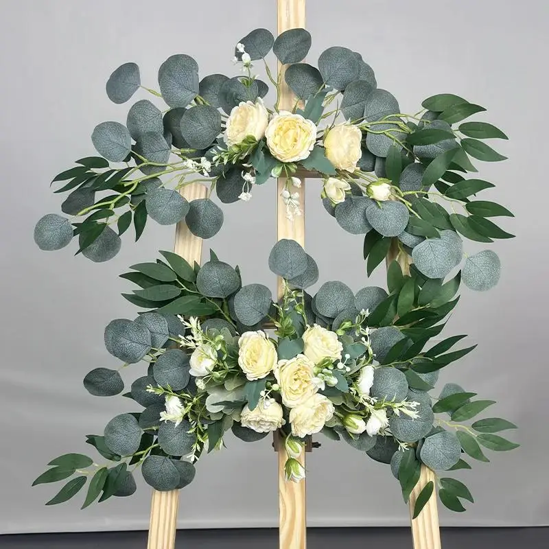 

2pcs Artificial Floral Swag Hanging Artificial Wedding Arch Flowers Wedding Welcome Sign for Front Door Party Ceremony Decor