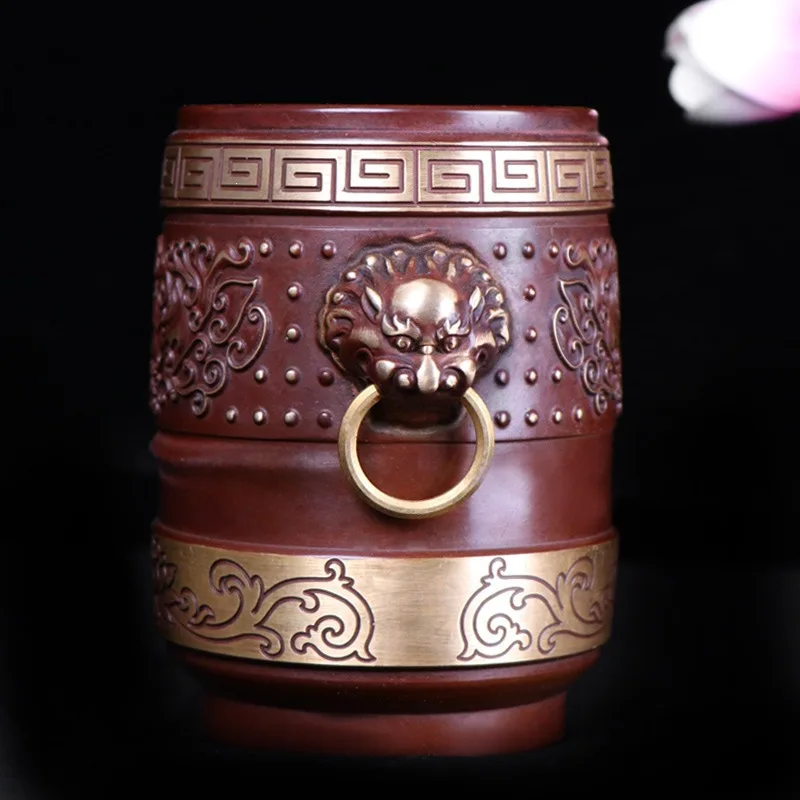 Copperware Wholesale, Vintage Desktop Office Decorations, Copper , Lion Head And Lotus , Pen Holder