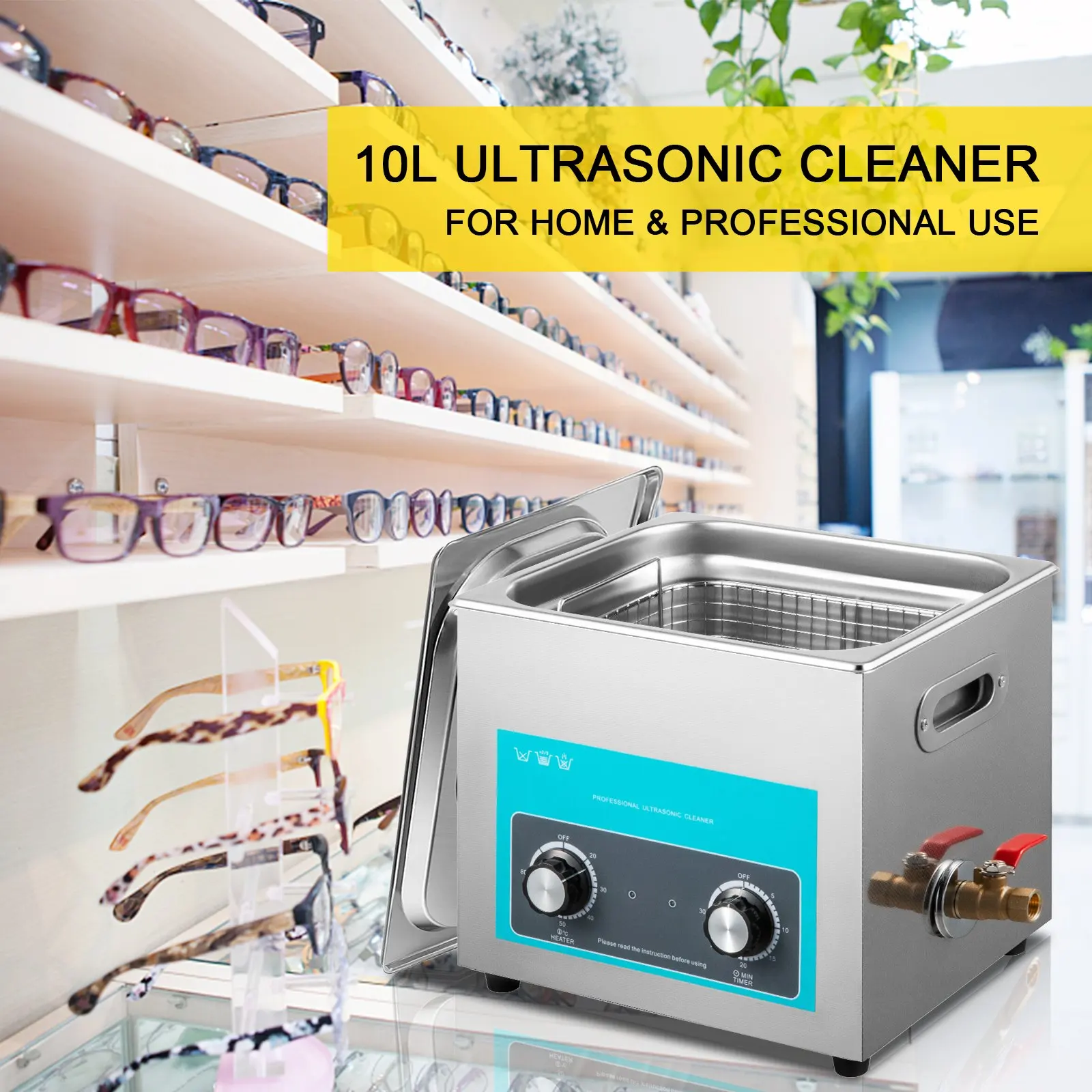 10L Ultrasonic Cleaner With Heater Stainless Steel Knob Control Heating Power 400W Ultrasonic Cleaning Machine Jewelry Eyeglass